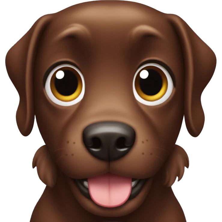 A chocolate brown podlle dog smiling emoji