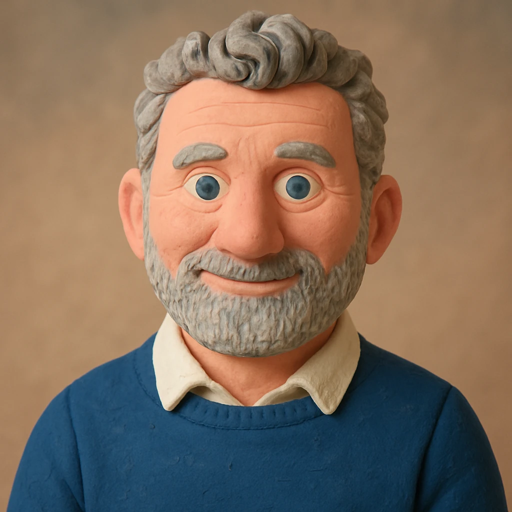 Create another more colorful claymation-style portrait emoji based on this person, vibrant pastel tones, friendly expression, visible clay texture, head and shoulders only. emoji