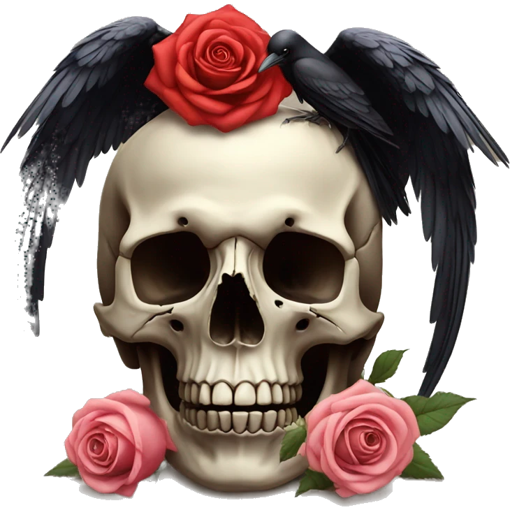 Crow on top of skull with rose emoji