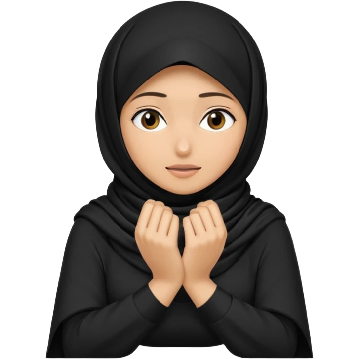 Hijabi girl sitting and hiding her face from her hands made into half open fists and completely covered her face emoji