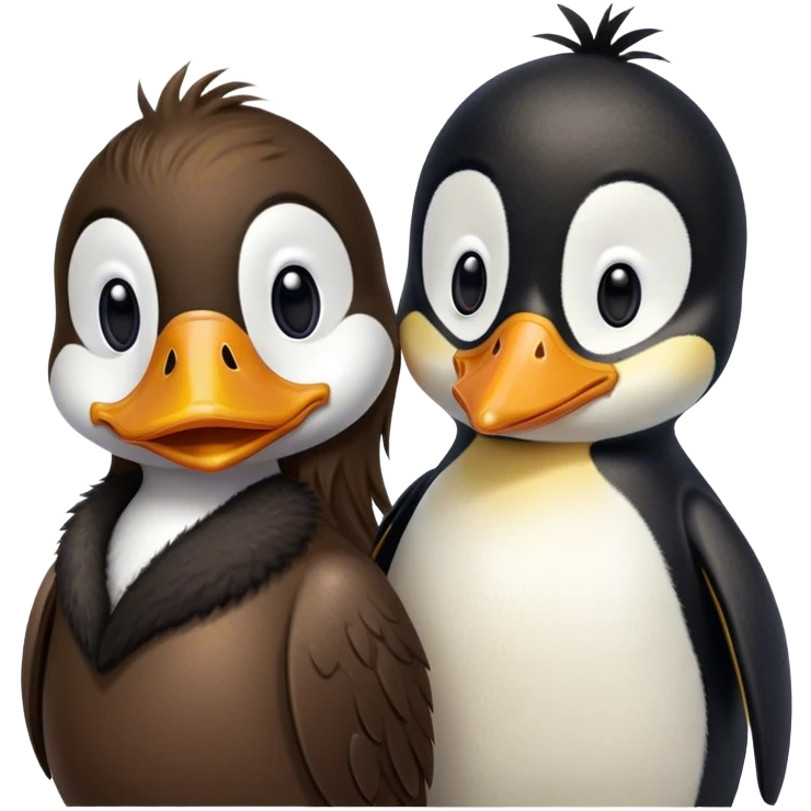 Duck with human hair and penguin with human hair emoji