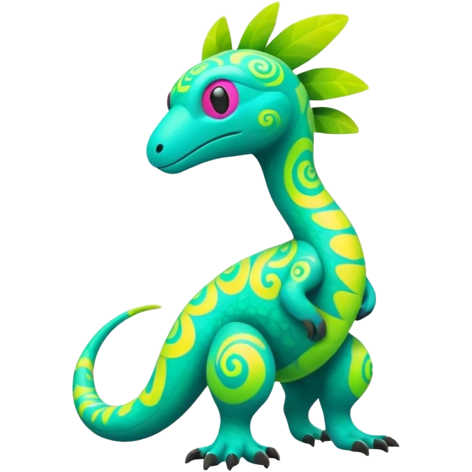 futuristic lush tropical exotic patterned swirly random-colored neon-colored Fakémon-Trico-creature (full body) emoji