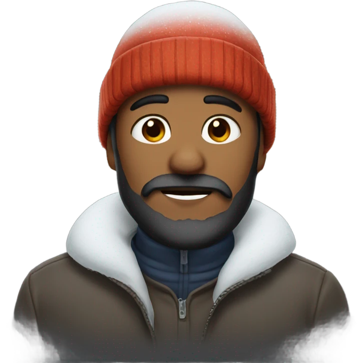 male in snow with hat dark beard emoji