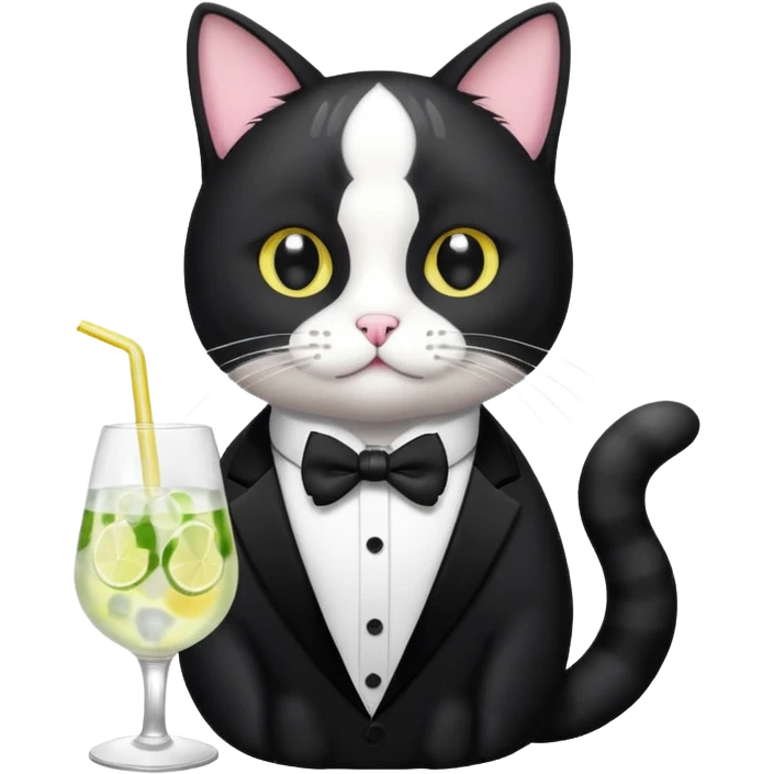 Tuxedo cat drinking gin tonic emoji