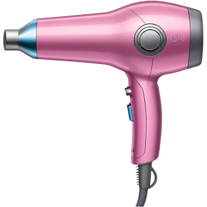 pink Dyson Supersonic hair dryer, side angle, realistic style, Features distinctive hollow circular head with the barrel running through the center, sleek modern design, glossy pink finish with metallic silver accents on the nozzle ring. Compact proportions , clean lines, slight shading. Grey Nozzle emoji
