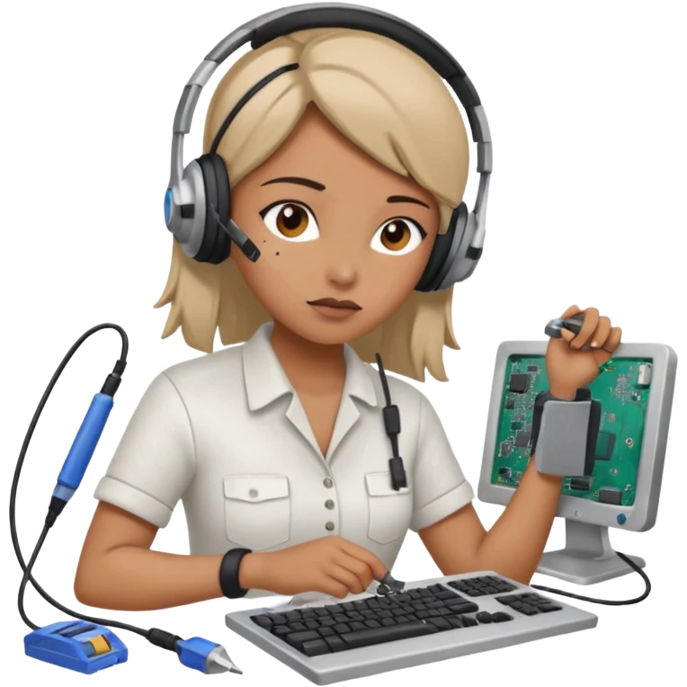 female computer technician fixing damaged computer emoji