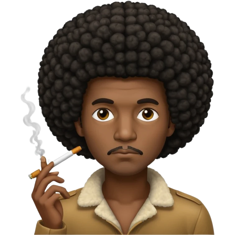A black man with an afro, narrowed eyes who smockes emoji