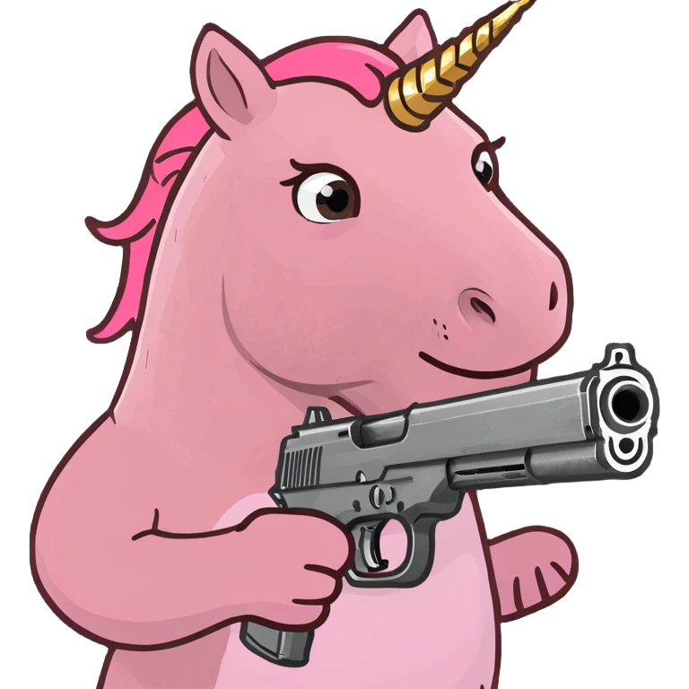 Pink Unicorn with gun emoji