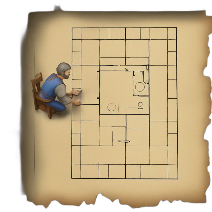 medieval architect drawing on a floor plan emoji