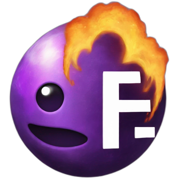 purple planet with letter F in it on fire emoji