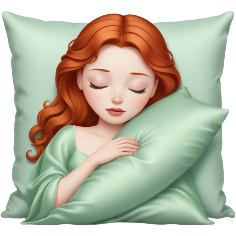 Sleeping beauty redhead white girl with a silk pillow emoji