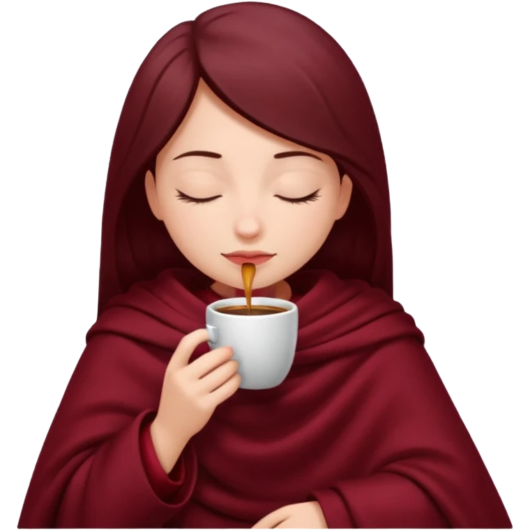 girl inside a maroon blanket sipping coffee eyes closed emoji