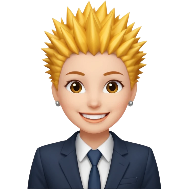 fat spiky haired happy woman with suit emoji