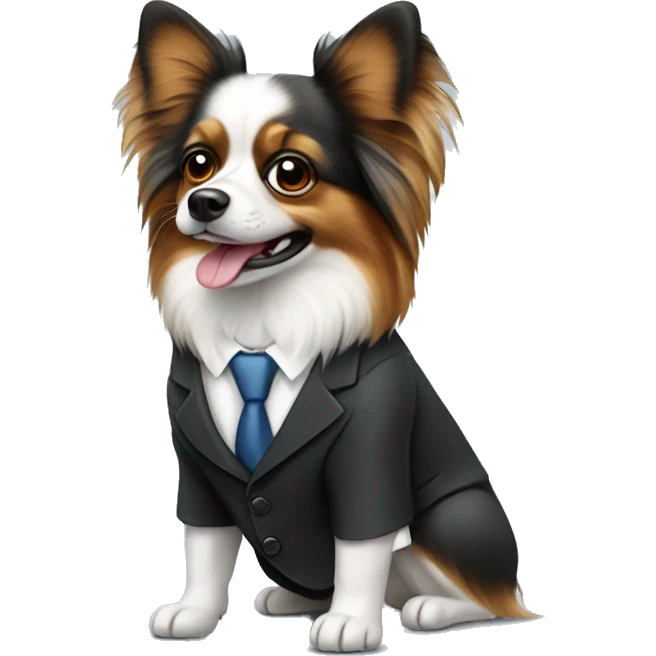 Papillon dog in a business suit emoji