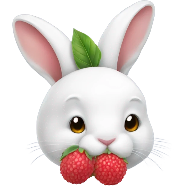 a white rabbit with a lychee on his head emoji