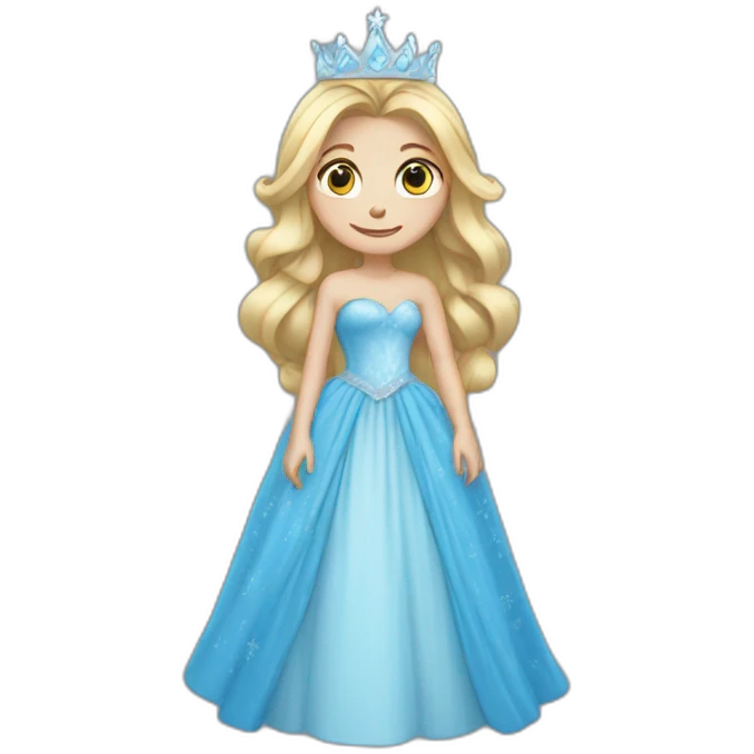 snow princess long blonde hair wearing an ice crown and a blue gown emoji