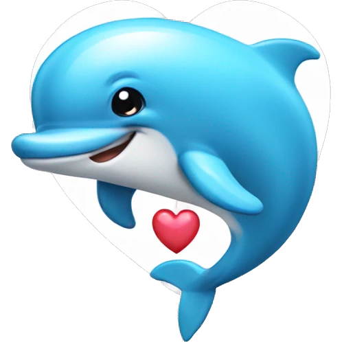 Dolphin holding a light blue heart emoji