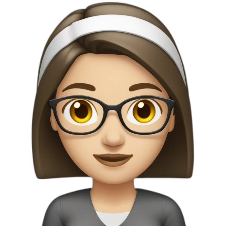 white brunette medium length straight hair woman with headband at a computer emoji