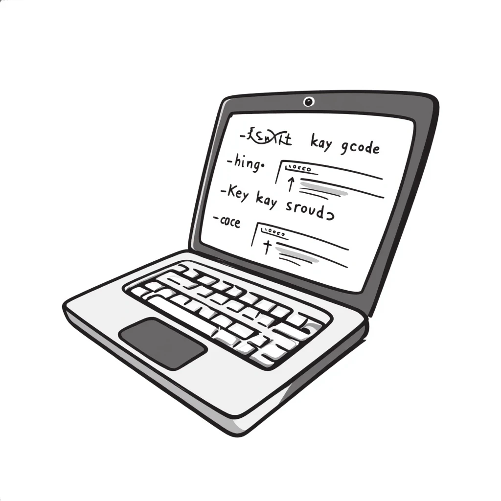 laptop with wild, jumbled Swift code lines, hand-drawn doodle style emoji