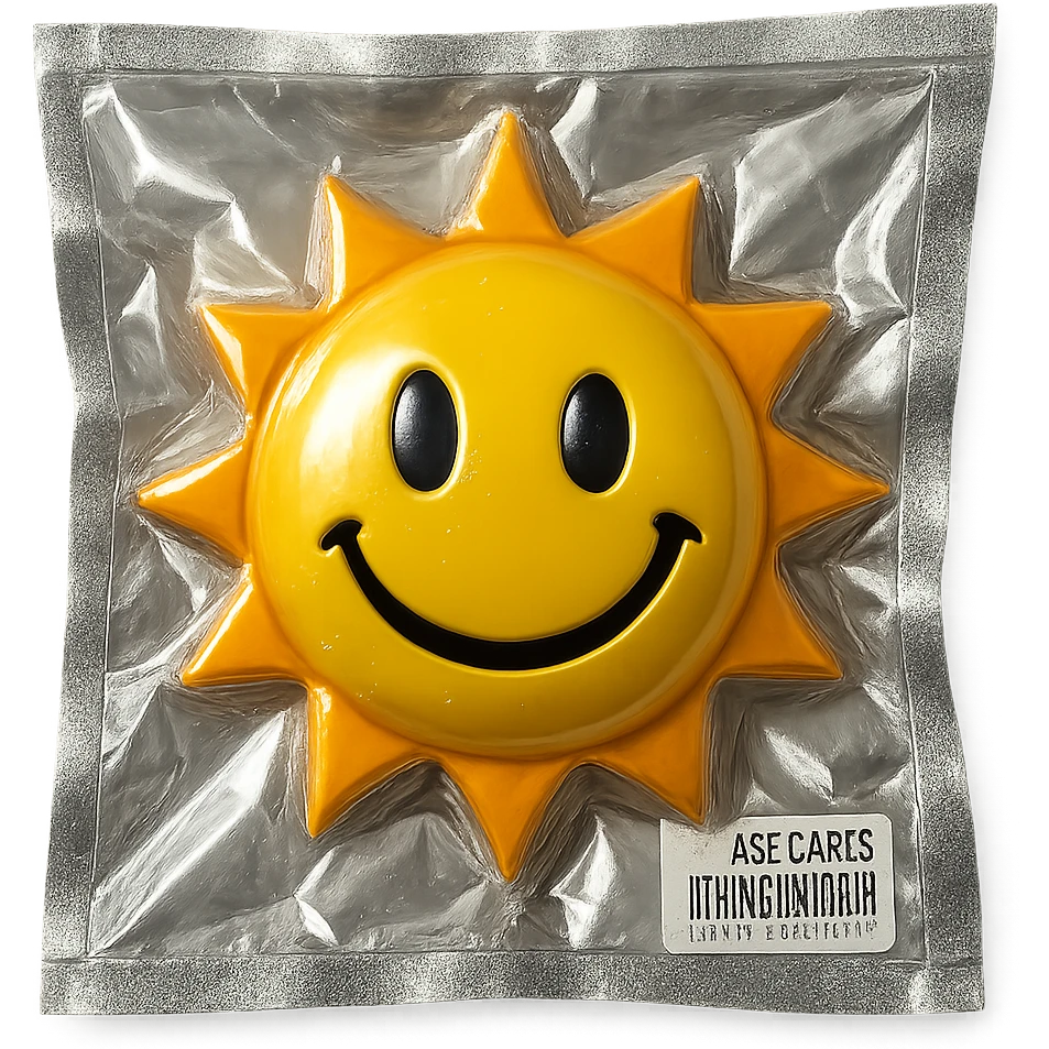 smiling sun with shiny highlights in vacuum-sealed style emoji