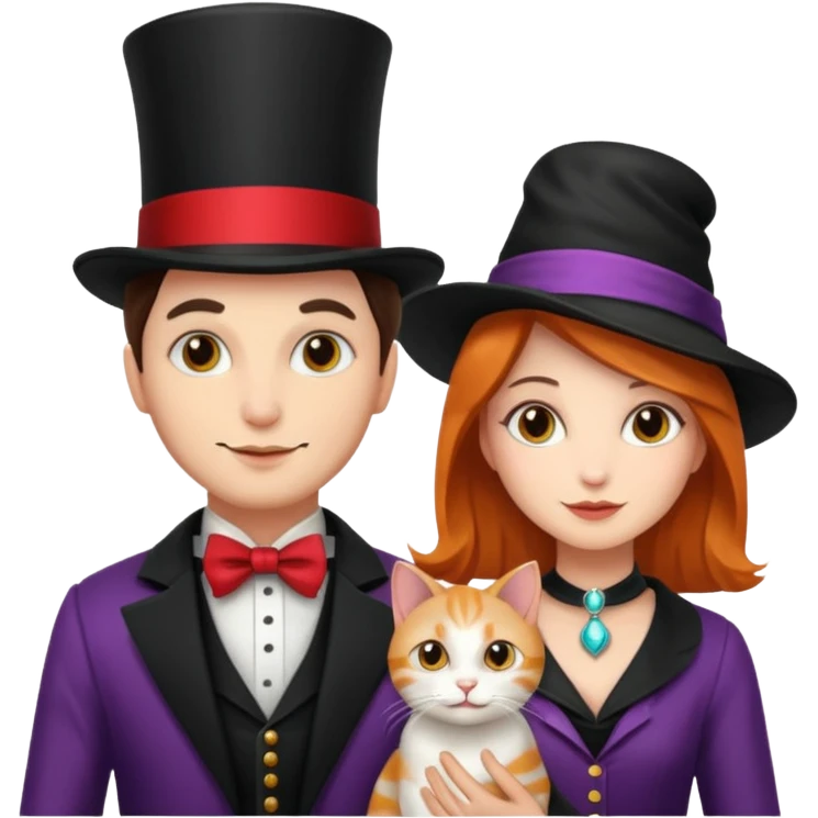 magician couple and their pet cat emoji