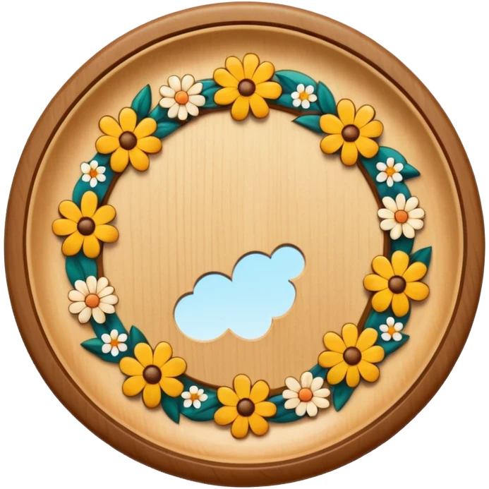 circular wooden slightly curved plate, now add slight sprinkles of flower on it emoji