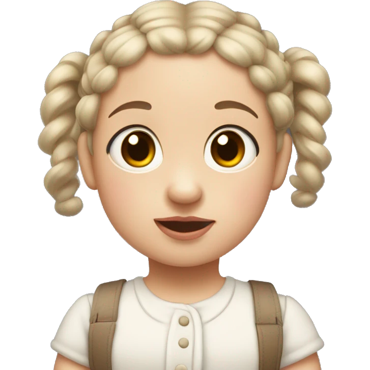 White little brown-eyed baby with two dark pigtails, plump lips emoji