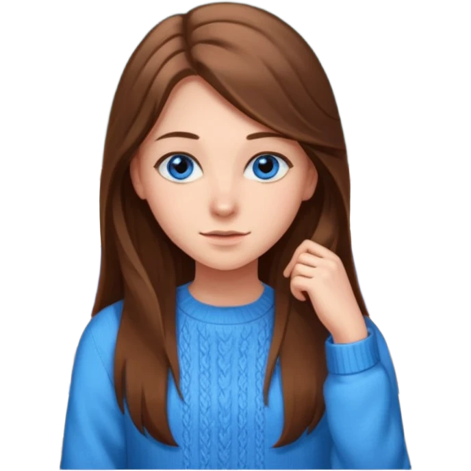 high school class room with a pretty female high school student with long brown hair, blue eyes emoji