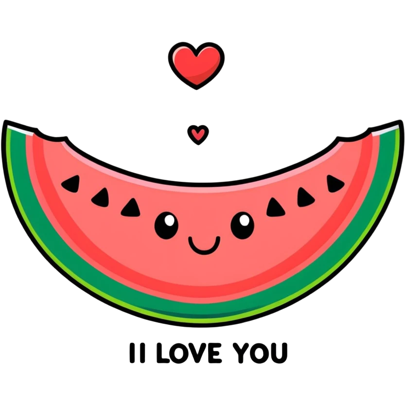 Watermelon shaped like little hearts and saying I love you  emoji