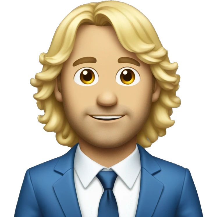 Trey Parker in a blue suit and blond hair emoji