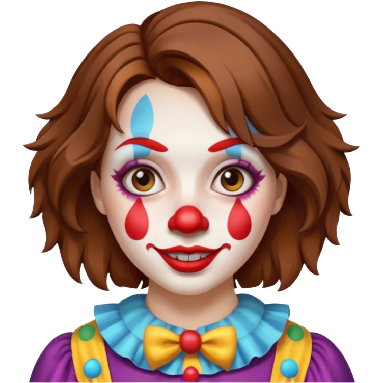 brown-haired girl in selfie as a clown emoji