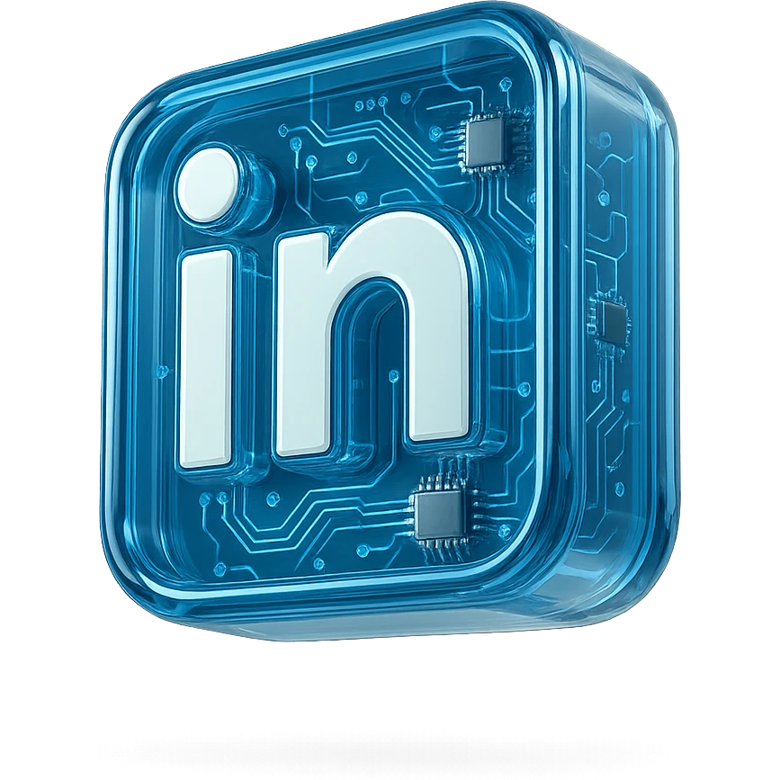 LinkedIn logo, modern and tech-inspired, glossy circuit style, transparent background emoji