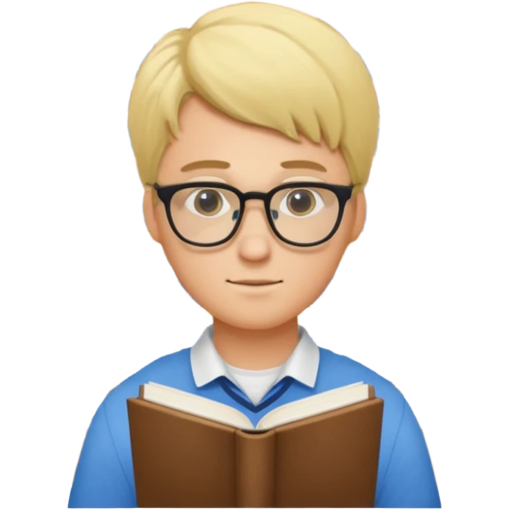 блондин man студент учится в библиотеке emoji