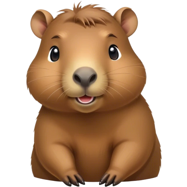Cinematic Cute Capybara Portrait Emoji, Head tilted playfully and inquisitively, with a delightfully fluffy, rounded form accented by soft, inviting fur and round, sparkling eyes full of charm, Simplified yet irresistibly adorable features, highly detailed, glowing with a warm, friendly glow, high shine, affectionate and lively, stylized with a touch of whimsical cuteness, soft glowing outline, capturing the essence of a mischievous yet loving capybara that feels like it could tumble out of the screen into your arms! emoji