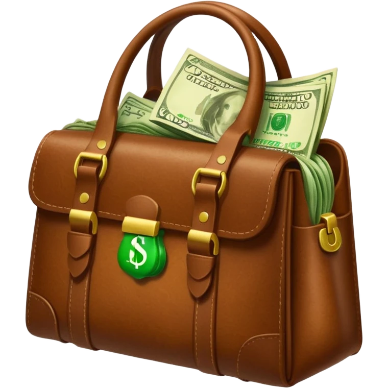 Create a leather bag with a stack of cash inside in authentic Apple emoji style. emoji