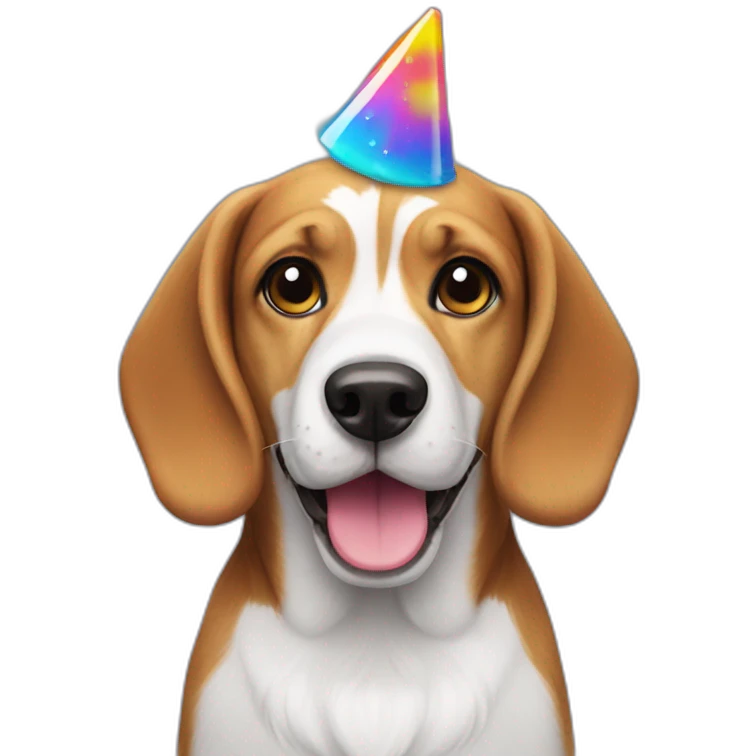 dancing long hair beagle with a party hat emoji