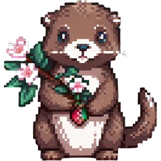 cute otter holding a cherry blossom flower emoji