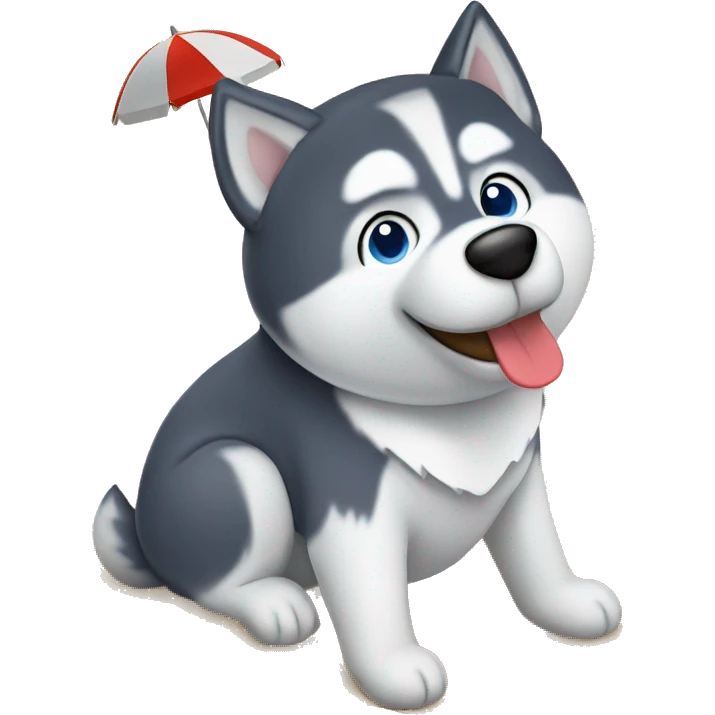 Husky on a beach sunbathing under umbrella emoji