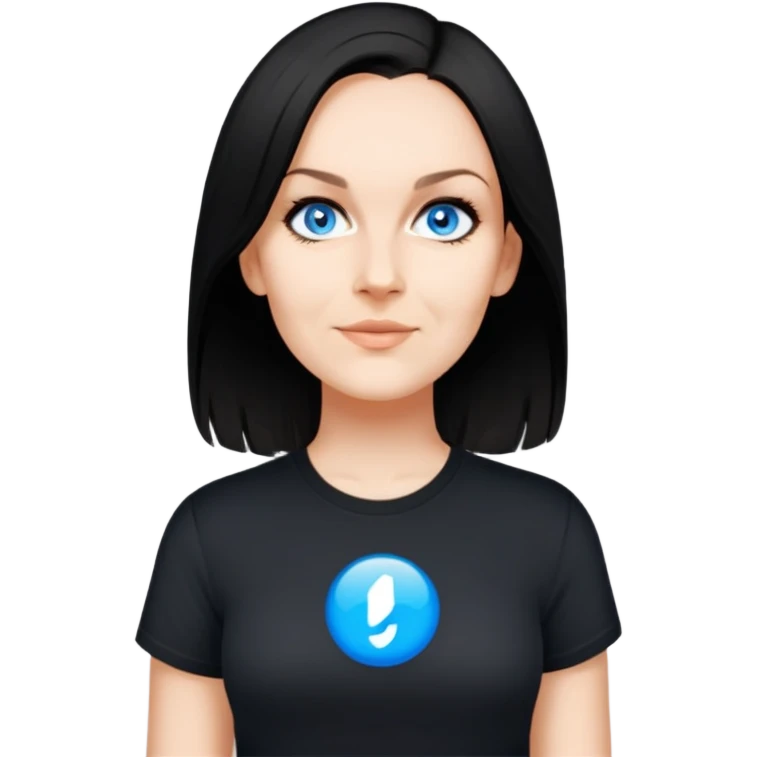 female, wearing black tshirt,  black hair emoji