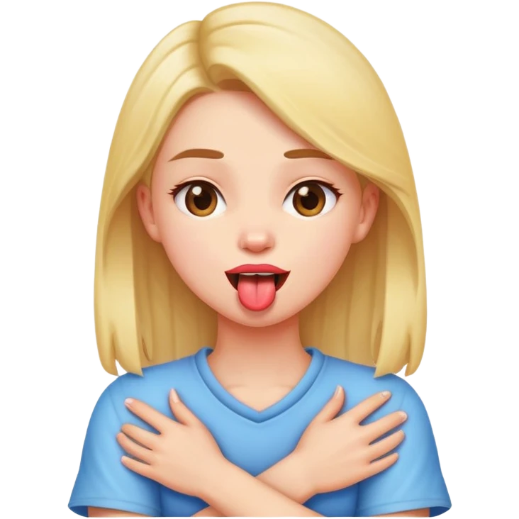 Girl with arms crossed holding neck with her tongue out emoji