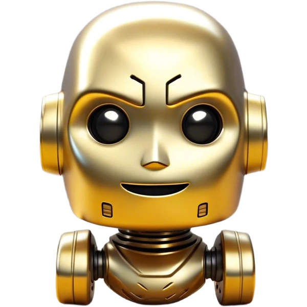 Cinematic Cute Mighty Iron Golem Portrait Emoji Head tilted playfully and inquisitively, featuring a sleek yet sturdy metal form with smooth, polished steel plating and glowing golden engravings, accented by faintly humming energy veins that pulse with life; rendered with lifelike clarity and soft, natural reflections, high shine, charming yet robust, styled with a touch of whimsical fantasy, soft glowing outline, capturing the essence of a watchful yet endearing golem, as if it might shift its massive head with a slow, thoughtful nod at any moment! emoji