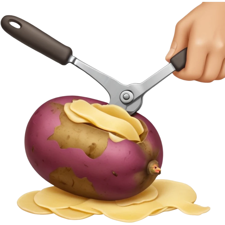 hand peeling a potato with a small kitchen peeler, potato skin curling off, simple white background, realistic textures, clean and bright, fun expressive design



 emoji