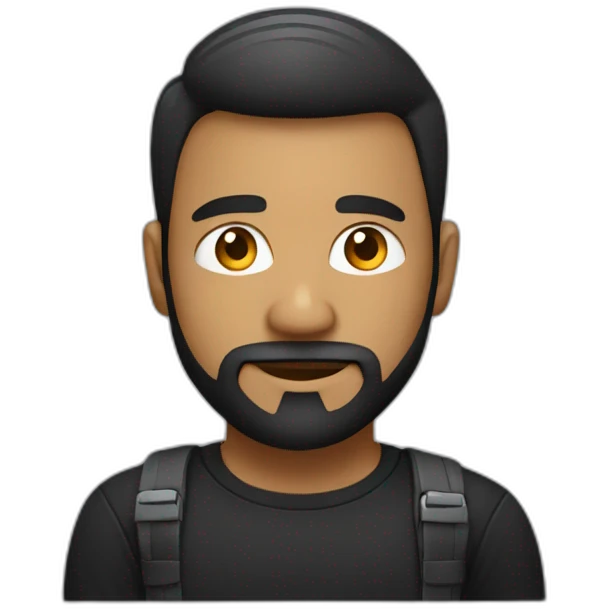 programmer with a little beard, black t-shirt and work with MacBook emoji