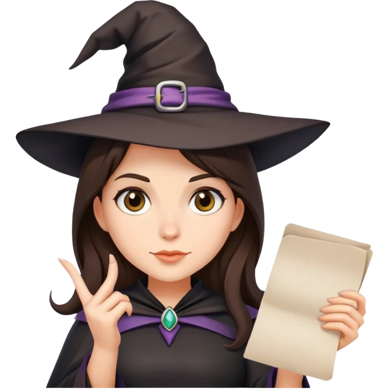 Brunette witch holding a piece of paper emoji