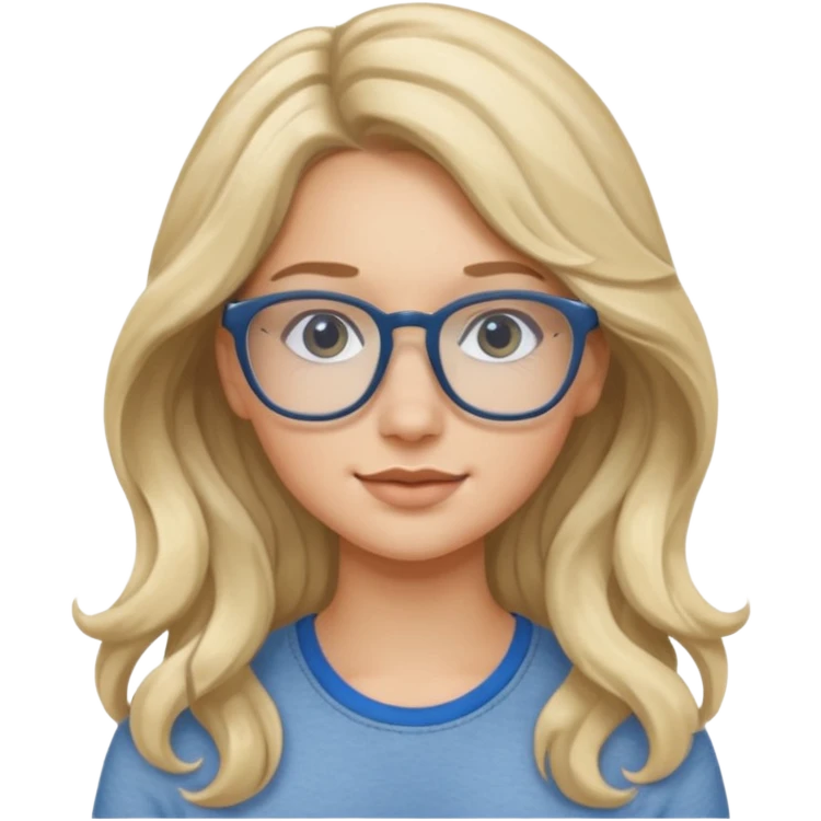 Fille 20ans qui a des cheveux long et blond et wavy avec des lunettes et des yeux bleu- gris emoji