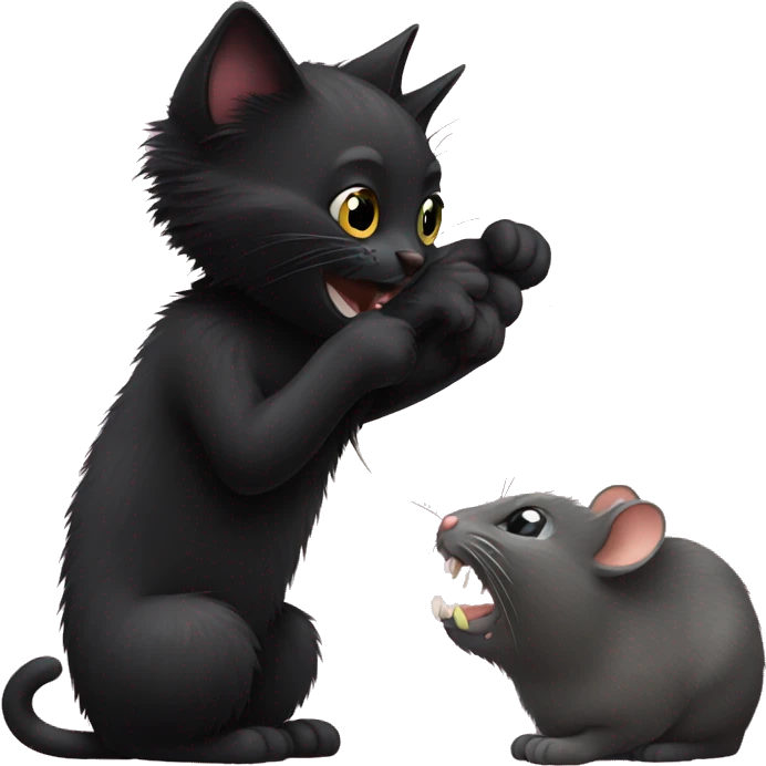 Black fuzzy cat biting a mouse  emoji