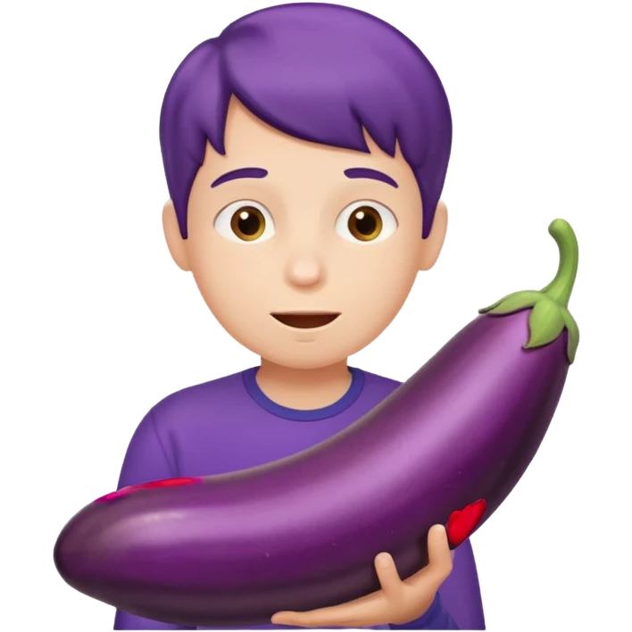 a boy eating a HUGE eggplant emoji