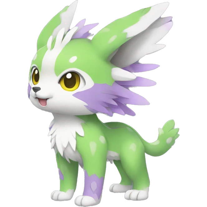 Cute cool green white yellow purple animal hybrid Fakemon full body emoji