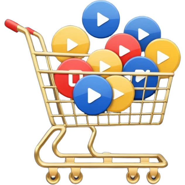 shopping cart with multiple round video play buttons, a mix of #DEEB52 and #102C3D, no red emoji