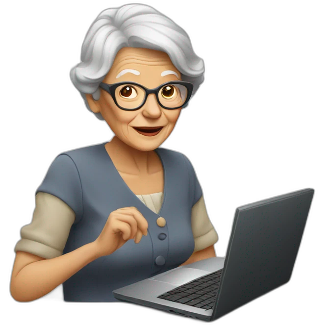 Old cool lady with a laptop. emoji